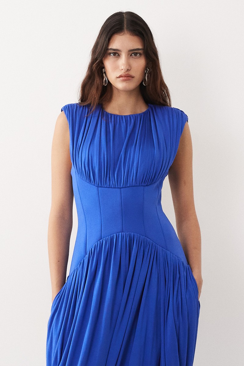 Gathered Drape Maxi Dress With Cinched Waist