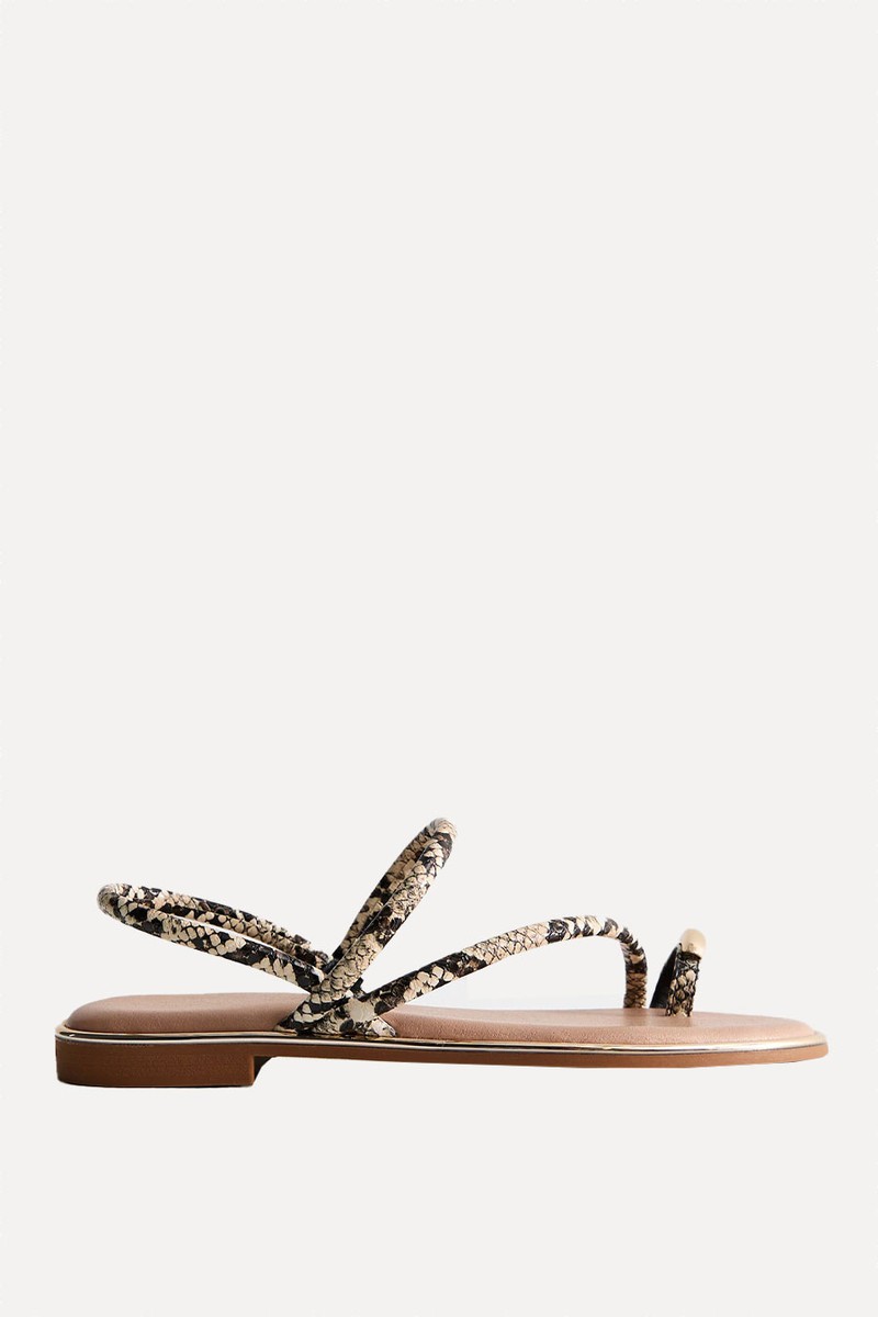 Faux Leather Snake Print Toe Post Sandals from New Look
