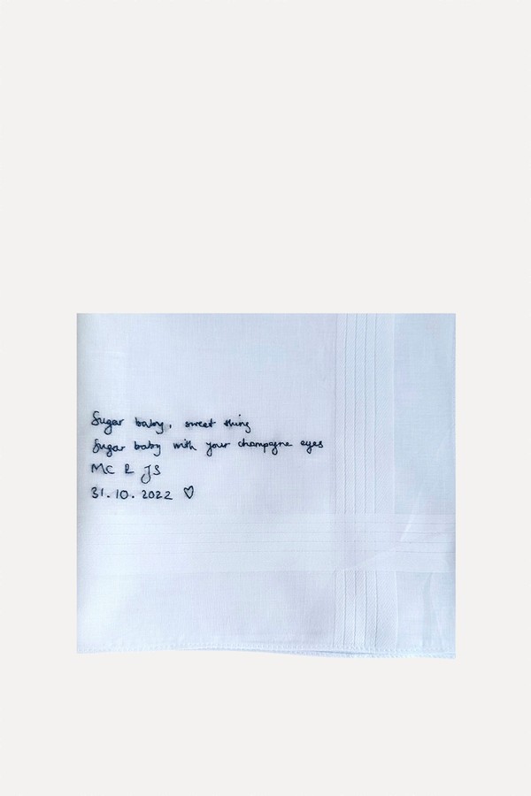 Hand-Written Embroidered Love Note Handkerchief from Cressida Jamieson