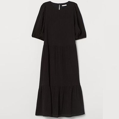 Black Linen Blend Puff Sleeve Midi Dress from Topshop