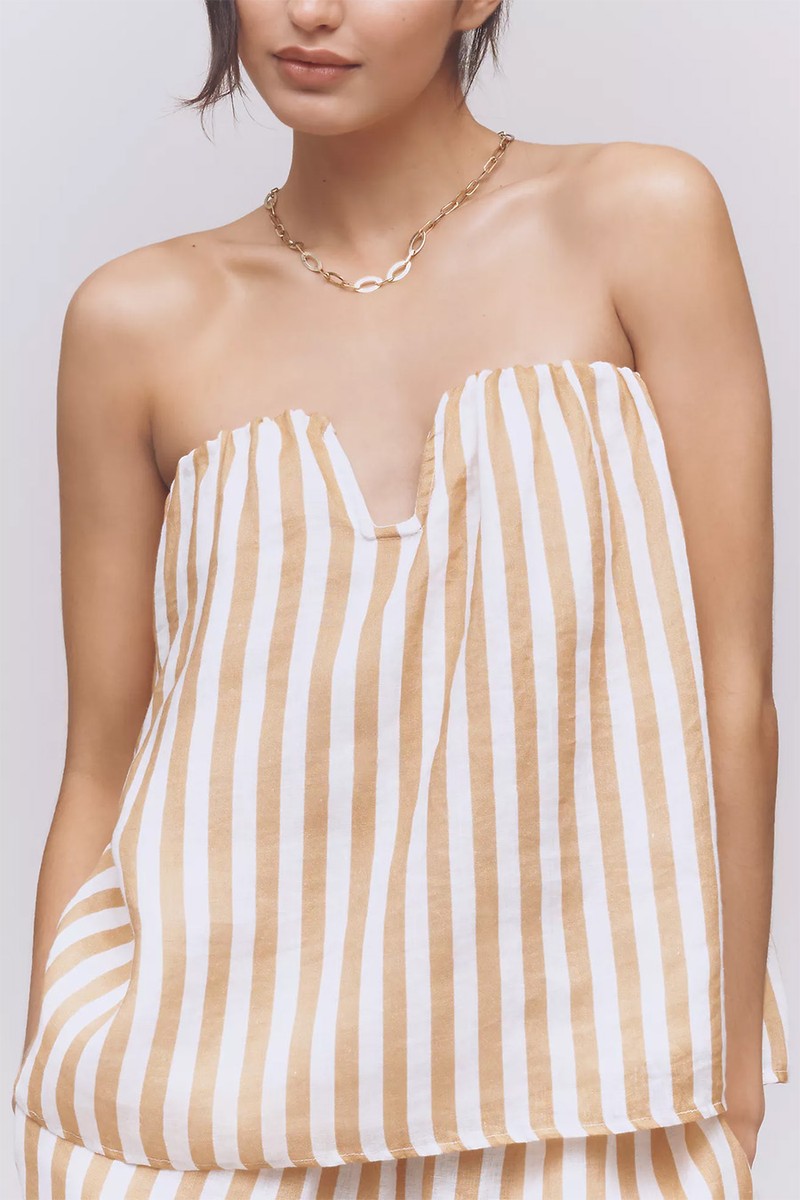 Strapless Linen Structured Striped Top from Maeve