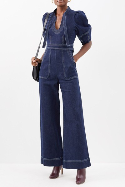 U-Neck Topstitched Denim Jumpsuit from Wiggy Kit