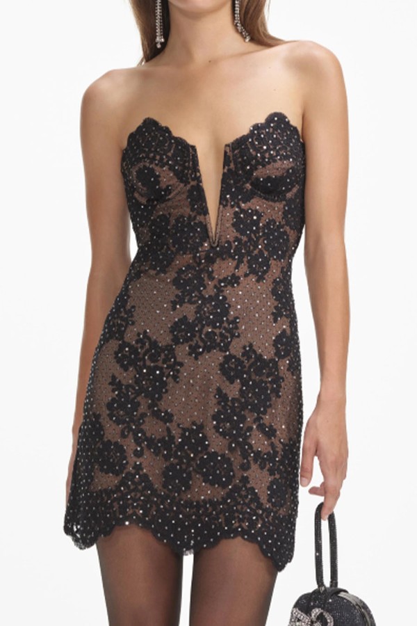 Rhinestone Lace Bandeau Mini Dress from Self-Portrait