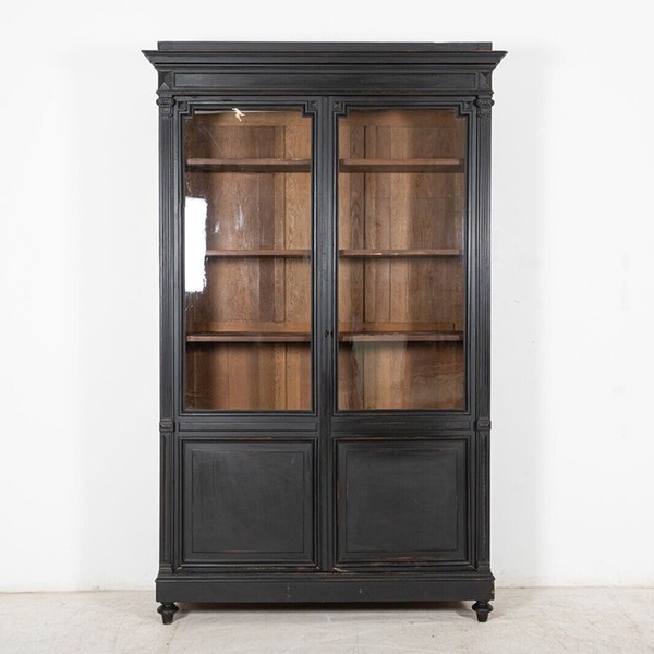 Large 19 Century French Ebonized Oak Glazed Vitrine Bookcase from Adam & Lloyd