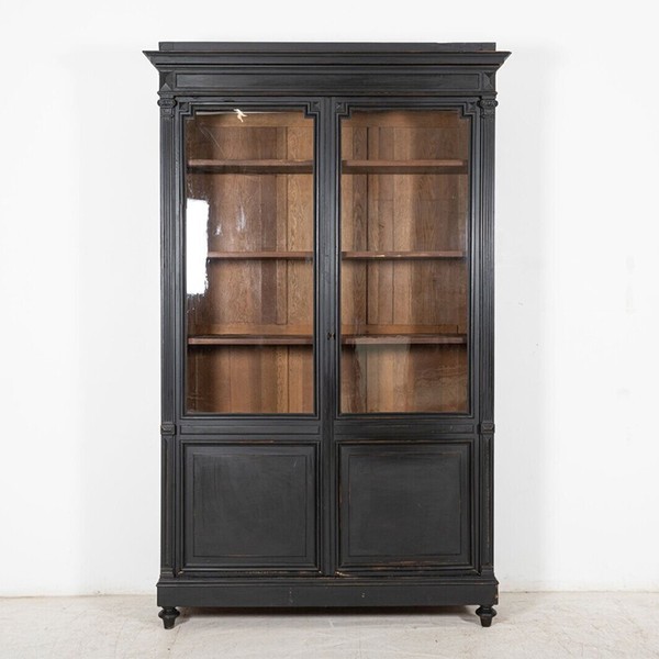 Large 19 Century French Ebonized Oak Glazed Vitrine Bookcase from Adam & Lloyd 