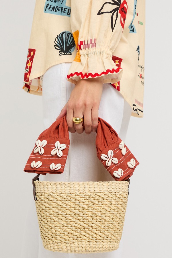 Shell Sleeve Mini Straw Basket Bag from Sensi Studio