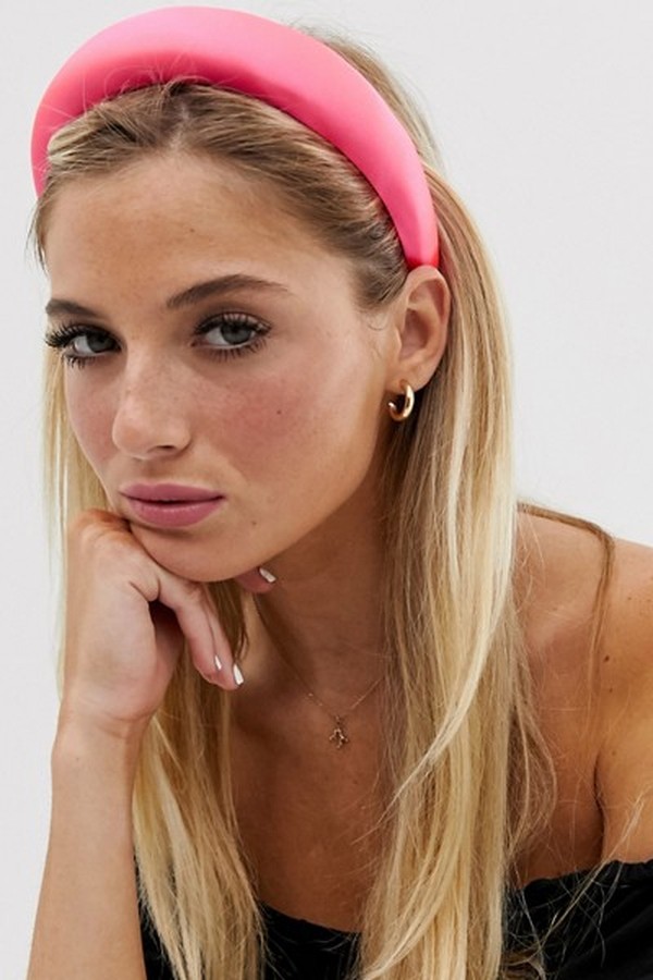 Padded Headband In Hot Pink Satin from Asos Design