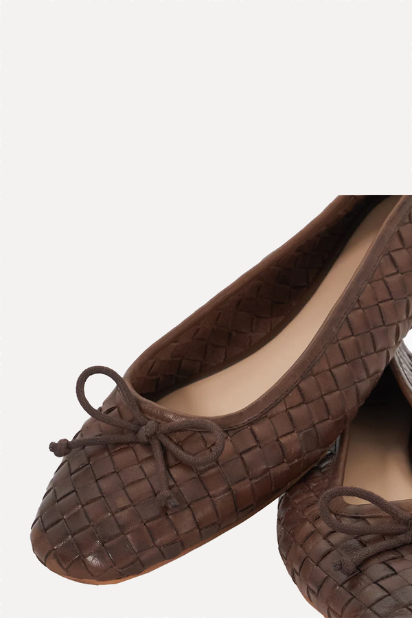 Heat Woven Leather Bow Detail Ballet Pumps from DUNE LONDON