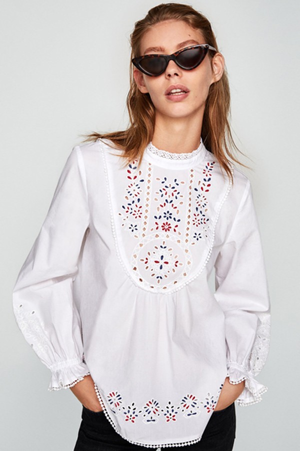 Blouse With Embroidered Front from Zara