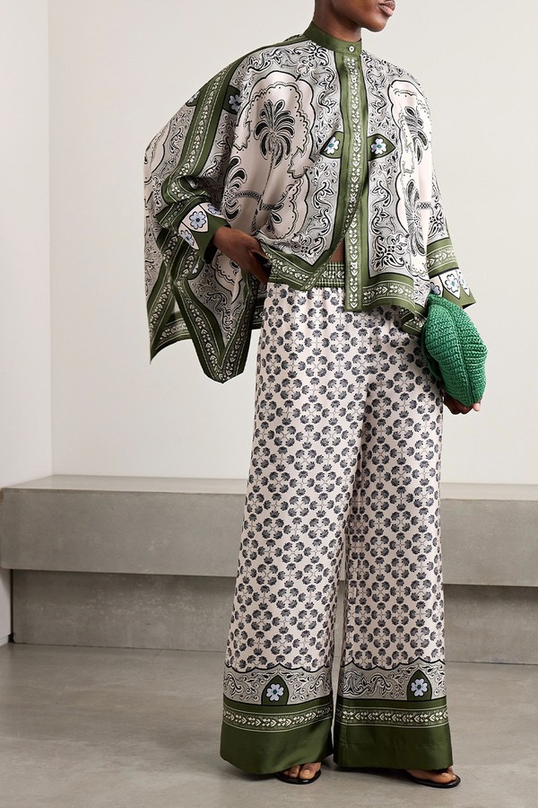 Palazzo Printed Silk-Twill Wide-Leg Pants from LA DOUBLEJ