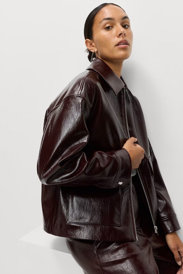 Faux Leather Lacquered Harrington Jacket from Marks & Spencer 