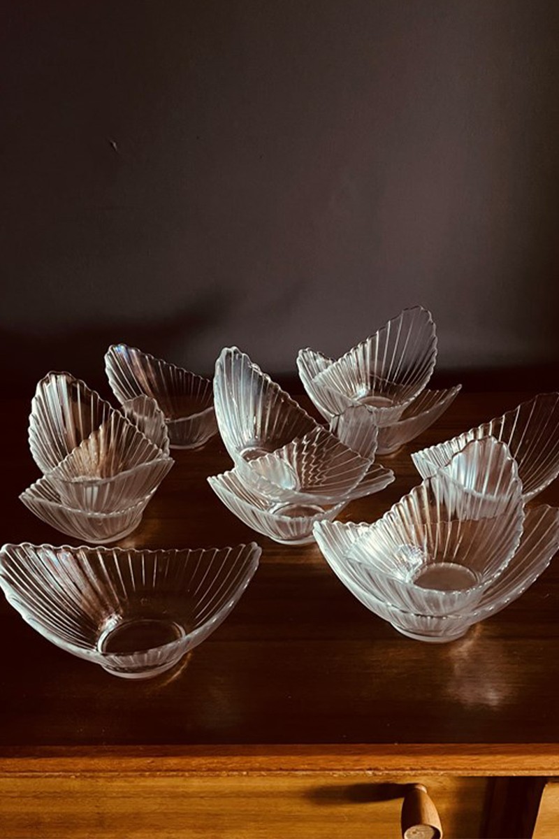 Set Of 11 French Fluted Glass Bowls from 20th Century Filth