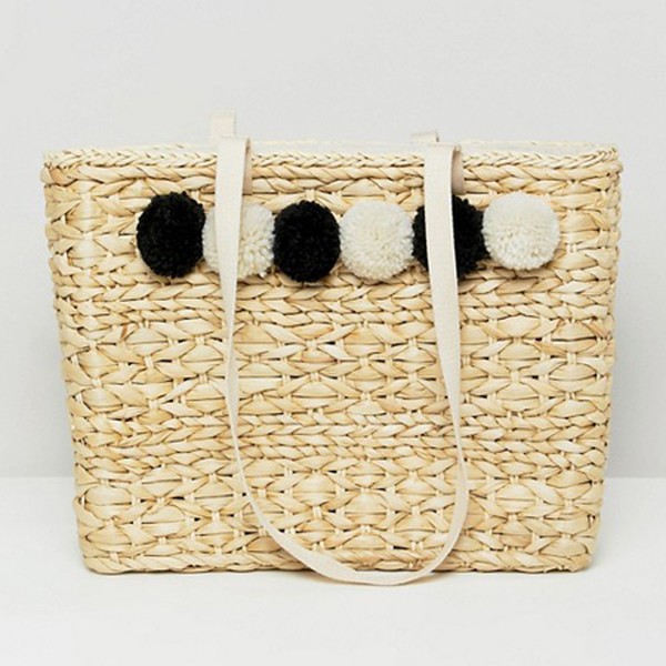 Pimkie Pom Pom Straw Beach Bag from ASOS