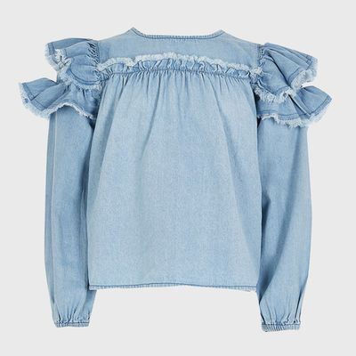 Denim Frill Sleeve Blouse