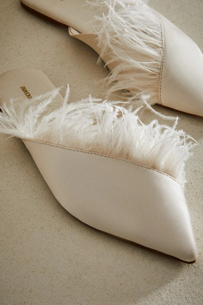 Mule Slippers With Feathers from Zara