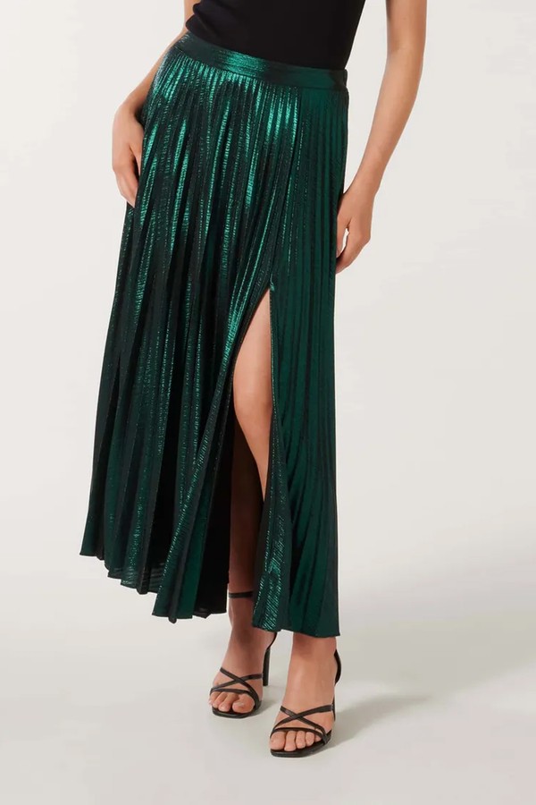 Rylee Metallic Pleated Skirt