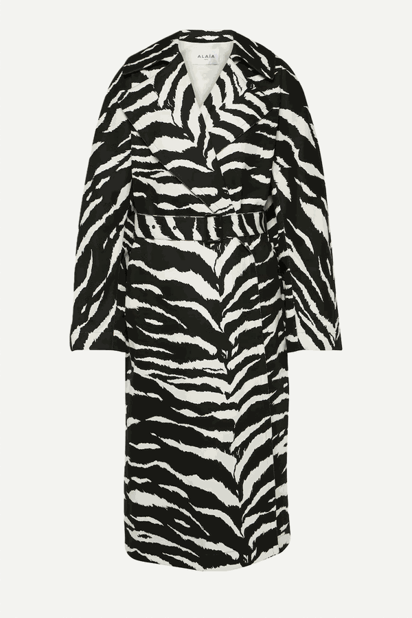 Zebra-Print Denim Trench Coat from Alaïa 