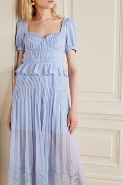 Blue Pleated Chiffon Midi Dress, £35-45 | Self-Portrait