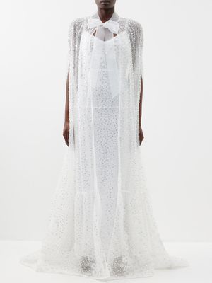  Sequinned & Beaded Mesh Maxi Cape