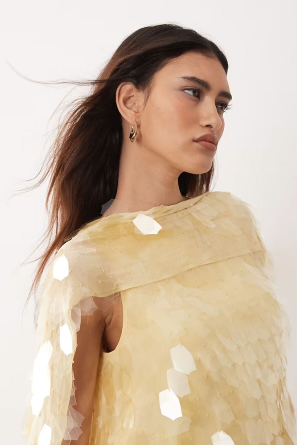 Embellished Shard Sequin High Neck Drape Top from Arrange