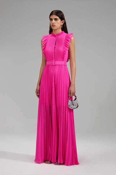 Pink Chiffon Sleeveless Ruffle Maxi Dress from Self-Portrait