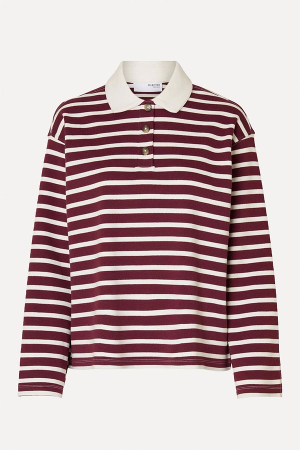 Striped Long-Sleeved Polo from Selected Femme
