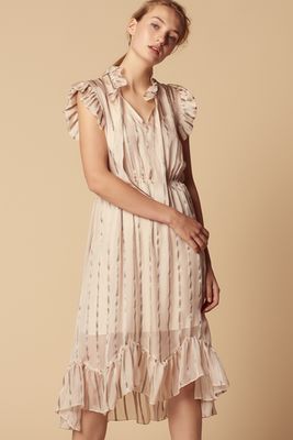 Silk Loose-Fitting Ruffled Dress