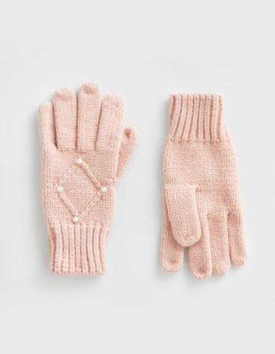 Knit Gloves With Faux Pearls from Zara