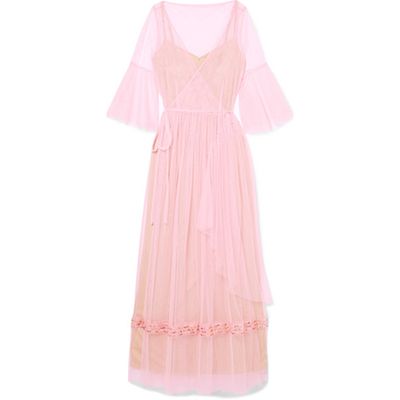 Bead-Embellished Tulle Maxi Dress