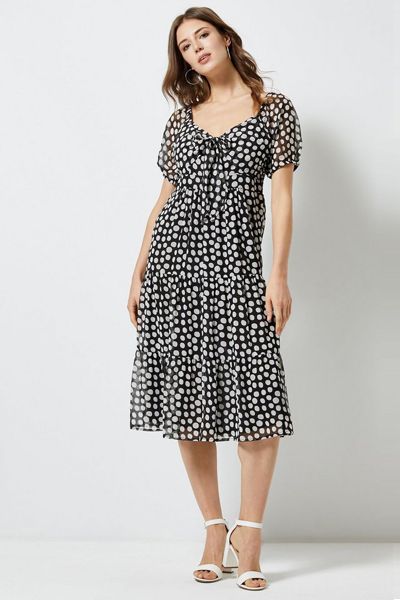 Ivory Spot Print Midi Dress