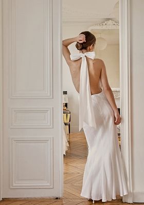 Aisle White Linen High-Neck Dress, $258 | Dissh