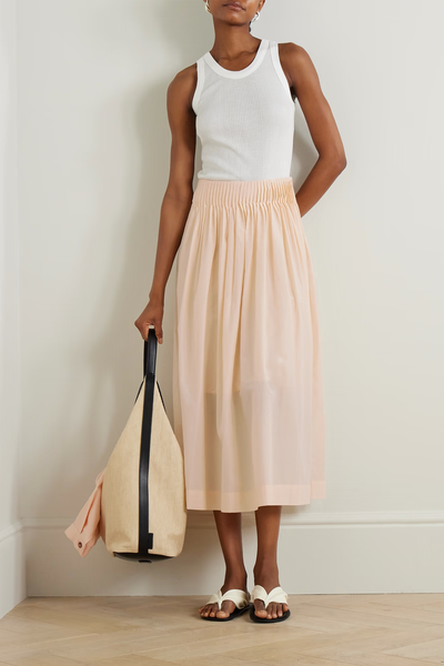 Artemis Pintucked Cotton & Silk-Blend Midi Skirt from LouLou Studio