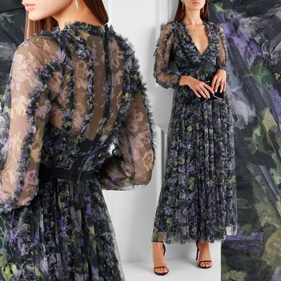 Grosgrain-Trimmed Ruffled Floral-Print Tulle Gown, £355 | Needle & Thread