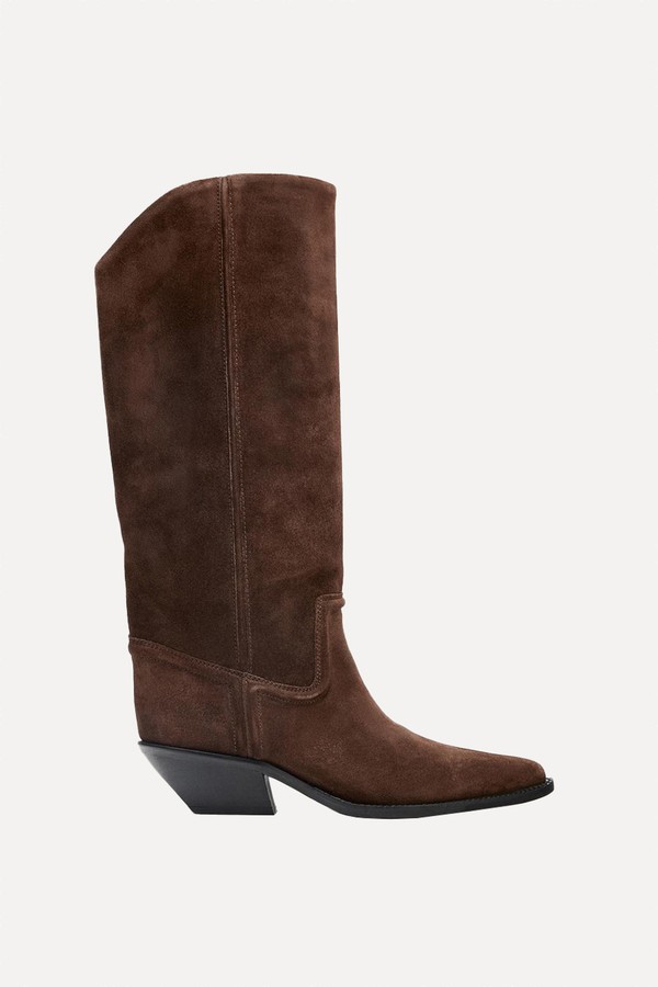 Split Suede Cowboy Heeled Boots from Zara