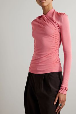 Draped Wrap-Effect Stretch-Jersey Top from Another Tomorrow + NET SUSTAIN