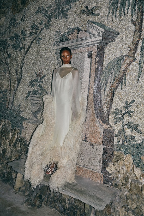 Casta Diva Feather-Trimmed Silk-Chiffon Kaftan