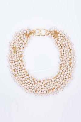 Gold-Plated Pearl Cluster Bib Necklace from Kenneth Jay Lane
