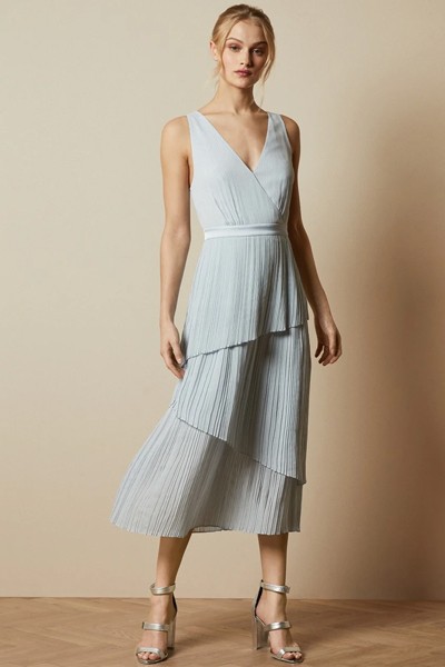 Pleated Tiered Midi Dress