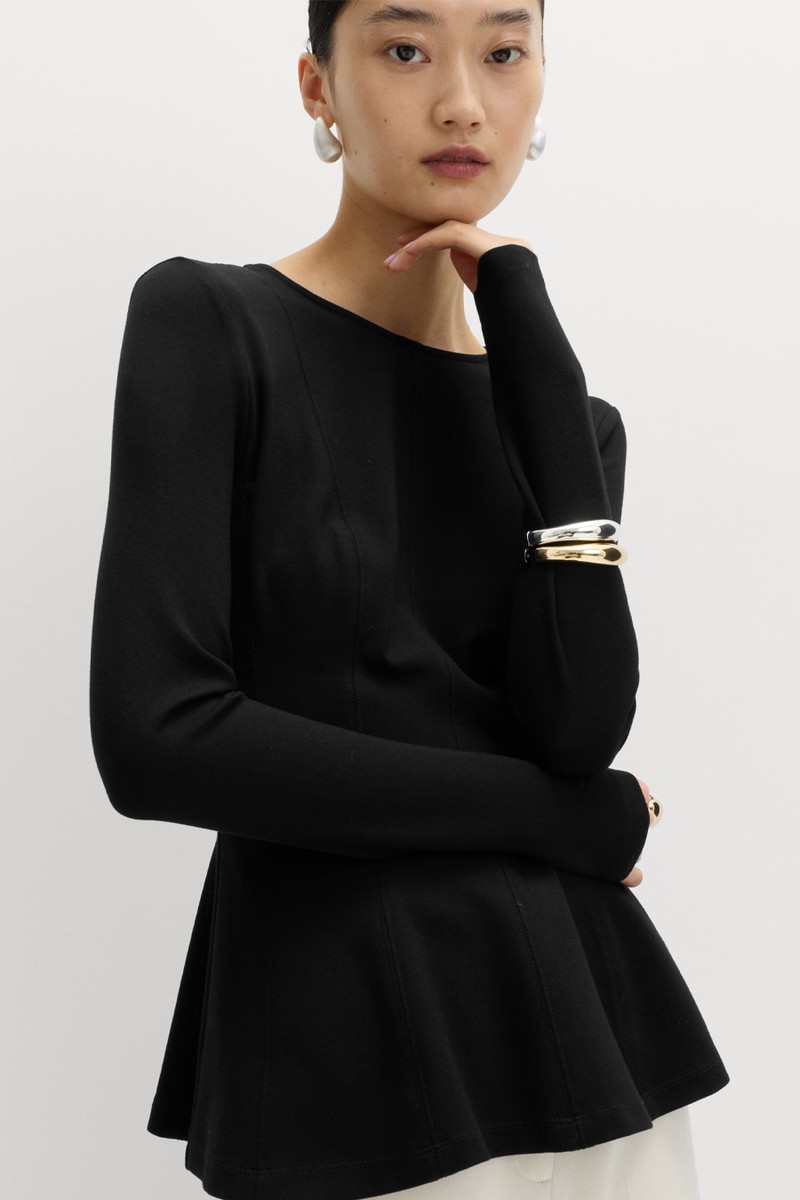 Waisted Long Sleeve Peplum Top