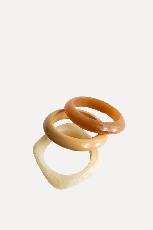 Pack Of 3 Rectangular Circle Resin Chunky Bangles 