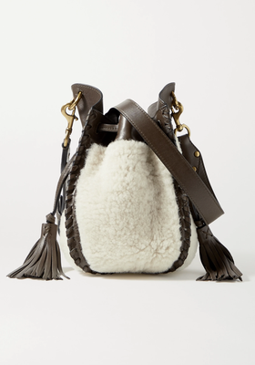 Radja Whipstitched Leather-Trimmed Shearling Bucket Bag from Isabel Marant