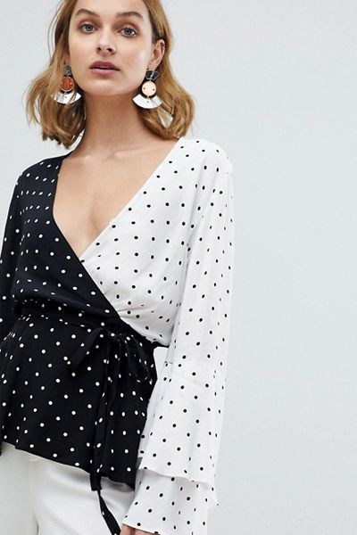 Polka Dot Wrap Tie Waist Blouse from River Island