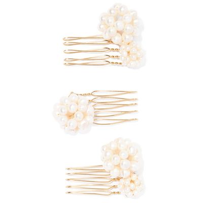 Set Of Three Gold-Tone Pearl Hair Slides from Lelet NY