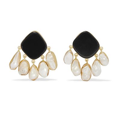 Estal Gold-Plated Onyx and Pearl Earrings from Peet Dullaert