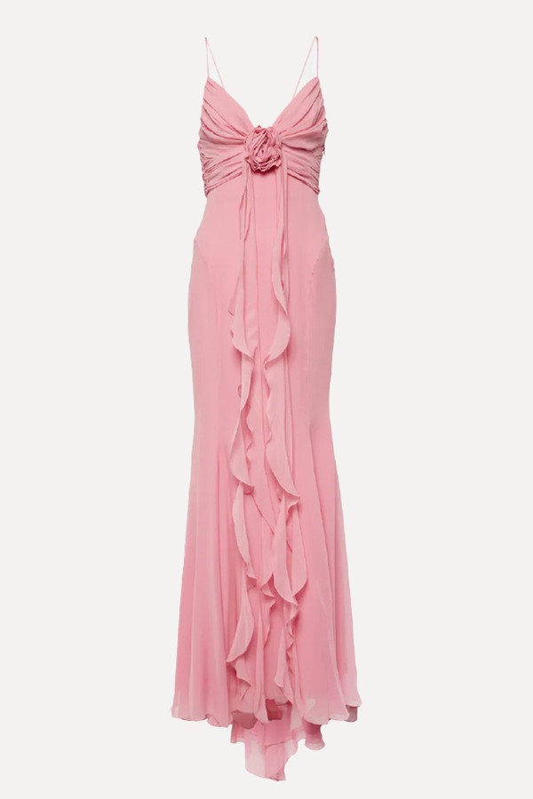 Floral-Appliqué Silk Georgette Gown from Blumarine