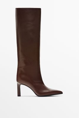 Pointed Leather High-Heel Boots from Massimo Dutti