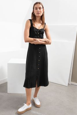 Linen Blend Midi Dress Black from & Other Stories