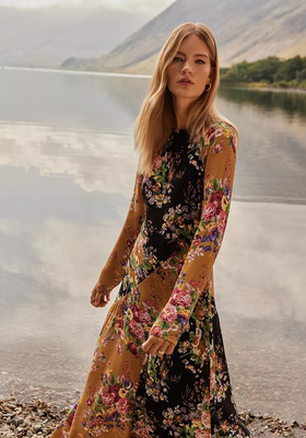 Mixed Cluster Floral Print Column Midi Dress from Oasis