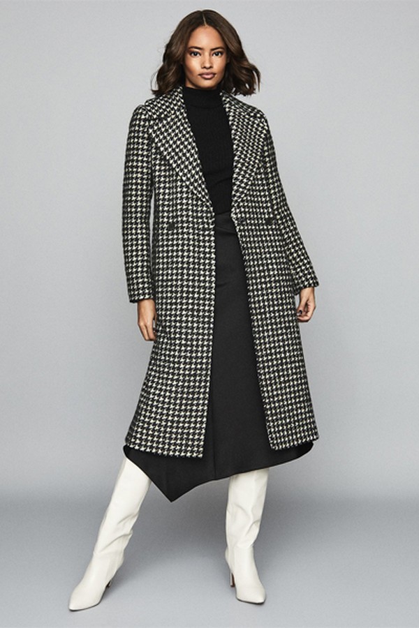 Dogtooth Check Overcoat Monochrome