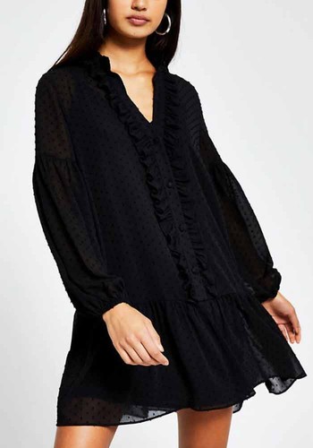 Black Long Sleeve Smock Dress